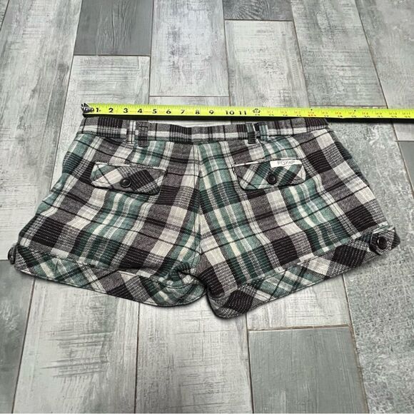 FOX VTG Y2K Academia Plaid Wool Brown Green Ivory Low Rise Mini Dress Shorts 7 S - Picture 13 of 16